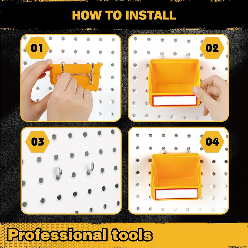 ELEAD Pegboard Bins Organizer Set 24-Pack - Durable Storage Tray for Screws, Nuts, Bolts, Hardware, Crafts, Accessories | Fits Standard Pegboards | 24 Labels for Garage Workshop Craft Room - Image 4